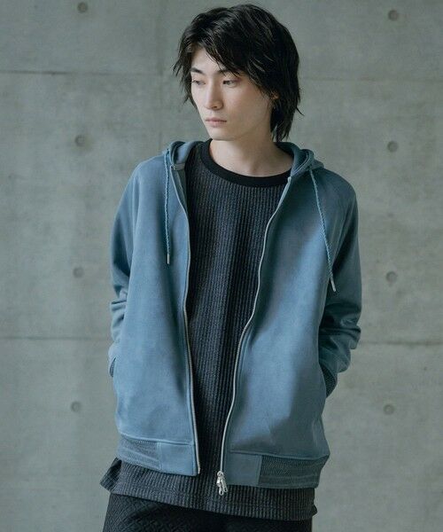 MEN'S BIGI / メンズビギ スウェット | フェイクスエードZIPUPパーカー（ブルー）