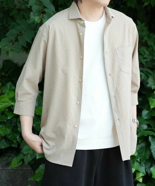 MEN'S BIGI / メンズビギ シャツ・ブラウス | サッカードッツ7分袖シャツ（ベージュ）