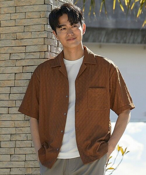 MEN'S BIGI / メンズビギ シャツ・ブラウス | アーガイルJQDオープンカラー半袖シャツ（ブラウン）