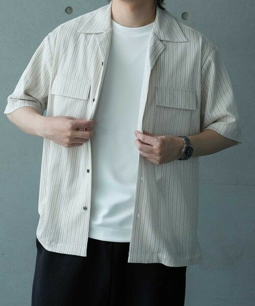 MEN'S BIGI / メンズビギ シャツ・ブラウス | シャーリングストライプオープンカラーシャツ | 詳細1