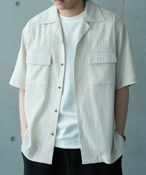 MEN'S BIGI / メンズビギ シャツ・ブラウス | シャーリングストライプオープンカラーシャツ（ベージュ系）