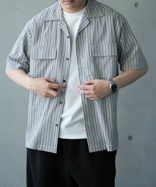 MEN'S BIGI / メンズビギ シャツ・ブラウス | シャーリングストライプオープンカラーシャツ | 詳細10