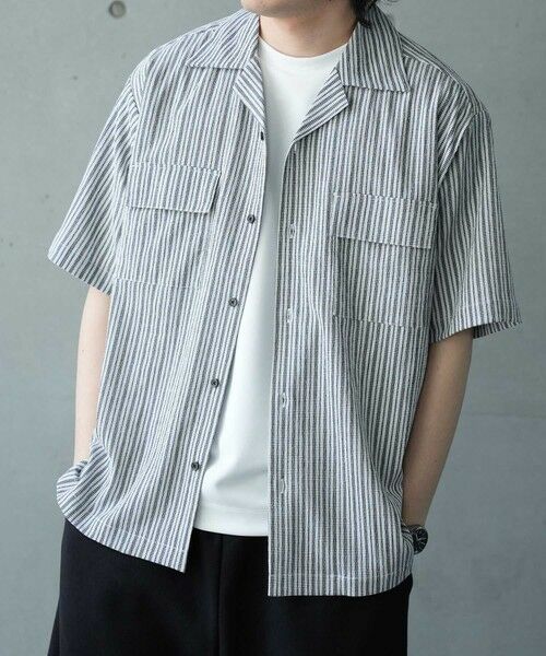 MEN'S BIGI / メンズビギ シャツ・ブラウス | シャーリングストライプオープンカラーシャツ | 詳細9