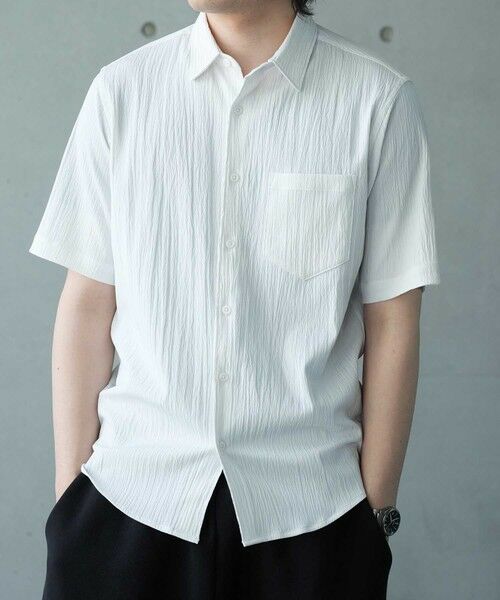 MEN'S BIGI / メンズビギ シャツ・ブラウス | 楊柳カチオン半袖レギュラーカラーシャツ（オフホワイト）