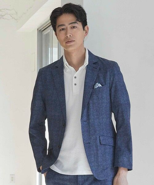 MEN'S BIGI / メンズビギ テーラードジャケット | メッシュメランジプリントテーラードジャケット（ネイビー）