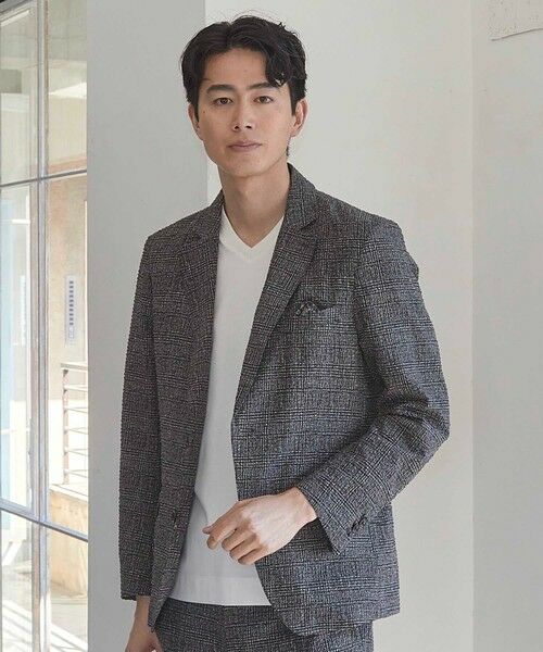 MEN'S BIGI / メンズビギ テーラードジャケット | シアサッカーグレンチェックプリントテーラードジャケット（ブラック系）