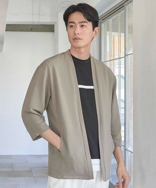 MEN'S BIGI / メンズビギ カーディガン・ボレロ | カットカルゼボタンレス 7分袖カーディガン（ベージュ）