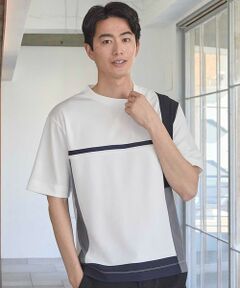 MEN'S BIGI / メンズビギ Tシャツ | パネル切り替え 異素材コンビクルーネックＴ