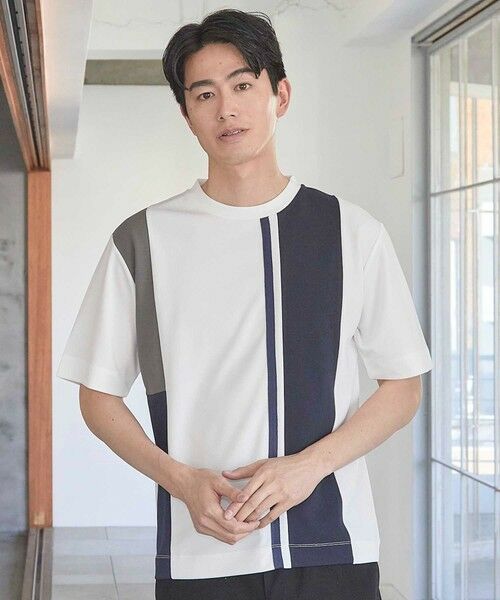 MEN'S BIGI / メンズビギ Tシャツ | パネル切り替え 異素材コンビクルーネックＴ | 詳細1