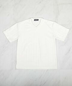 MEN'S BIGI / メンズビギ Tシャツ | ストライプウェーブジャガード VネックTシャツ