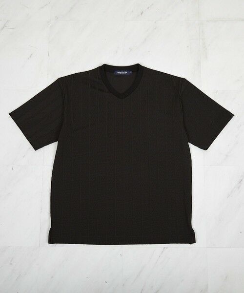 MEN'S BIGI / メンズビギ Tシャツ | ストライプウェーブジャガード VネックTシャツ（ブラック）