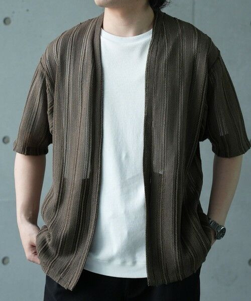 MEN'S BIGI / メンズビギ Tシャツ | *WEB限定　シアジャガード ストライプカーディガン | 詳細16