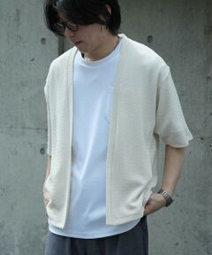 MEN'S BIGI / メンズビギ Tシャツ | *WEB限定 シアー ジャガード 5分袖 ボタンレスカーディガン