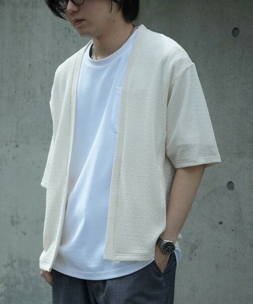 MEN'S BIGI / メンズビギ Tシャツ | *WEB限定 シアー ジャガード 5分袖 ボタンレスカーディガン | 詳細1
