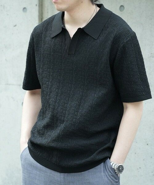 MEN'S BIGI / メンズビギ Tシャツ | *WEB限定 ルーズフィットジャガードスキッパーポロ（ブラック）