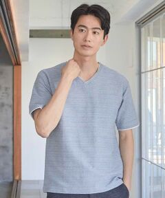 MEN'S BIGI / メンズビギ Tシャツ | タックジャガードVネックTシャツ