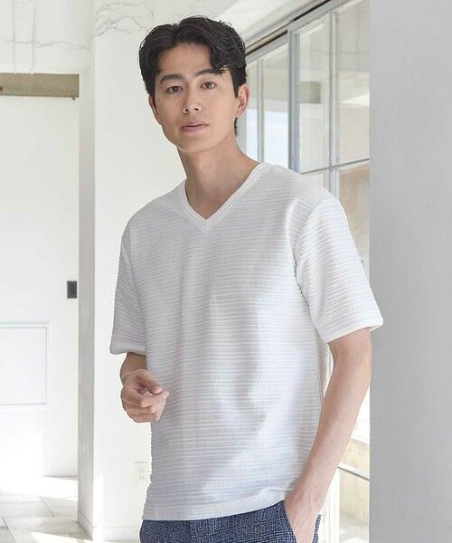 MEN'S BIGI / メンズビギ Tシャツ | タックジャガードVネックTシャツ | 詳細1