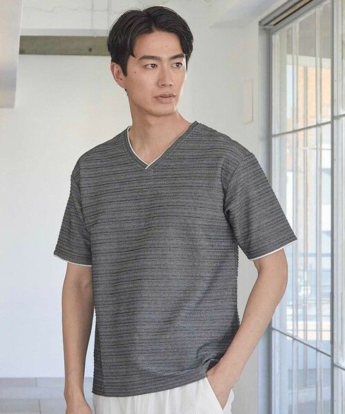 MEN'S BIGI / メンズビギ Tシャツ | タックジャガードVネックTシャツ | 詳細15