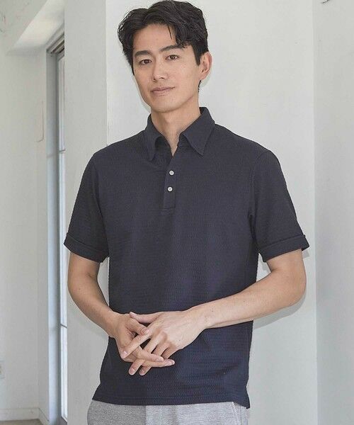 MEN'S BIGI / メンズビギ ポロシャツ | カットサッカースキッパーポロシャツ（ネイビー）