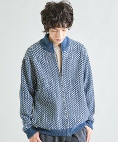 MEN'S BIGI / メンズビギ ニット・セーター | 【ウォッシャブル素材】ウェーブジャガード ジップアップニット