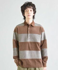 MEN'S BIGI / メンズビギ スウェット | カットベロア×フェイクスエードボーダー ラグビーシャツ