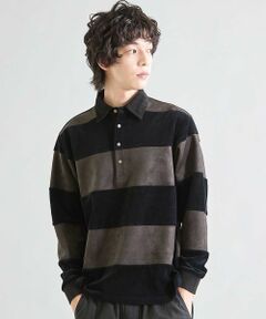 MEN'S BIGI / メンズビギ スウェット | カットベロア×フェイクスエードボーダー ラグビーシャツ