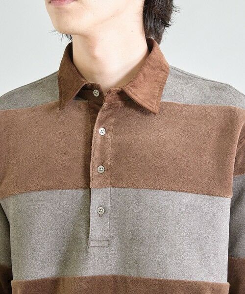 MEN'S BIGI / メンズビギ スウェット | カットベロア×フェイクスエードボーダー ラグビーシャツ | 詳細4