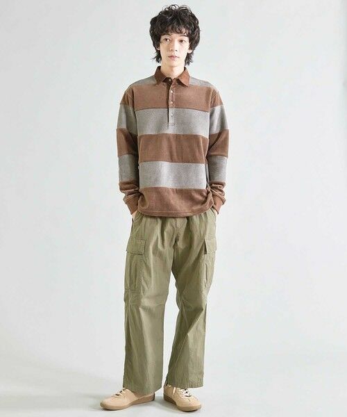 MEN'S BIGI / メンズビギ スウェット | カットベロア×フェイクスエードボーダー ラグビーシャツ | 詳細5