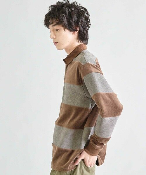 MEN'S BIGI / メンズビギ スウェット | カットベロア×フェイクスエードボーダー ラグビーシャツ | 詳細2