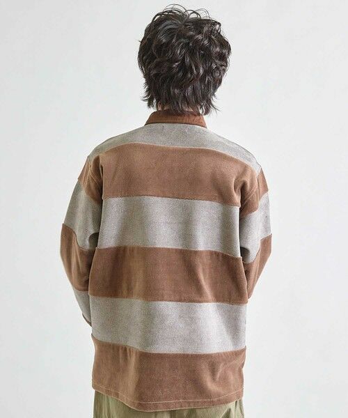 MEN'S BIGI / メンズビギ スウェット | カットベロア×フェイクスエードボーダー ラグビーシャツ | 詳細3