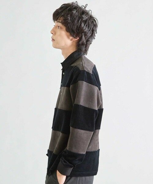 MEN'S BIGI / メンズビギ スウェット | カットベロア×フェイクスエードボーダー ラグビーシャツ | 詳細8