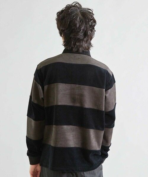 MEN'S BIGI / メンズビギ スウェット | カットベロア×フェイクスエードボーダー ラグビーシャツ | 詳細9