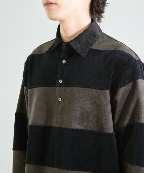 MEN'S BIGI / メンズビギ スウェット | カットベロア×フェイクスエードボーダー ラグビーシャツ | 詳細10
