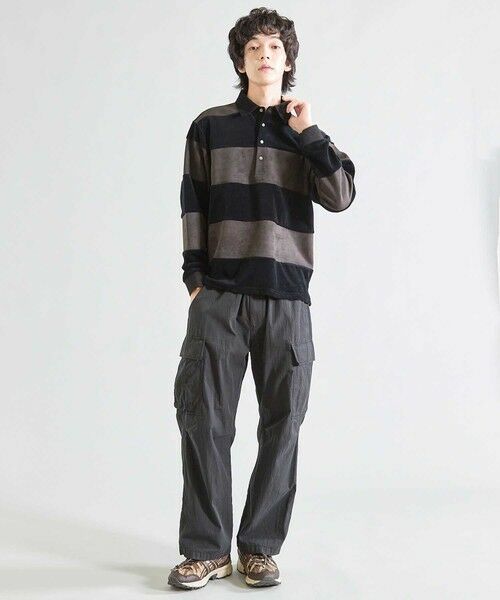 MEN'S BIGI / メンズビギ スウェット | カットベロア×フェイクスエードボーダー ラグビーシャツ | 詳細11