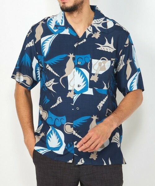 MEN'S BIGI / メンズビギ シャツ・ブラウス | 1992VINTAGE MBプリントオープンカラー半袖シャツ（ネイビー）