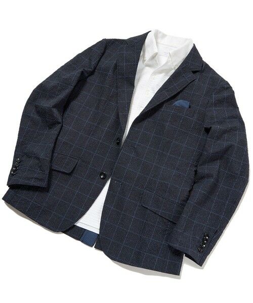 MEN'S BIGI / メンズビギ テーラードジャケット | 【ACTIVE TAILOR】3Dサッカープリントテーラードジャケット<セットアップ対応>（ネイビー）