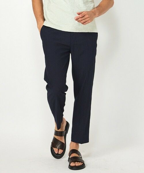 MEN'S BIGI / メンズビギ スラックス・ドレスパンツ | 3Dサッカーストレッチアンクル丈イージーパンツ（ネイビー）