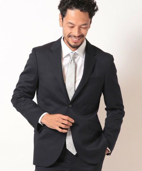 MEN'S BIGI / メンズビギ セットアップ | シェブロンジャカードスーツセットアップ＜同素材ベストあり＞（ネイビー）