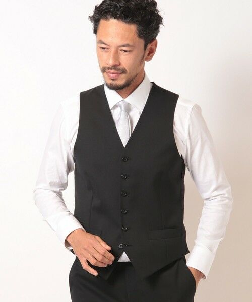 MEN'S BIGI / メンズビギ ベスト | 【スリーピース対応】サージ綾ブラック無地ベスト | 詳細1
