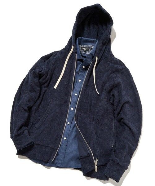 MEN'S BIGI / メンズビギ スウェット | 【Sea Green/シーグリーン】ペイズリー柄パイルジャカードパーカ（ネイビー）