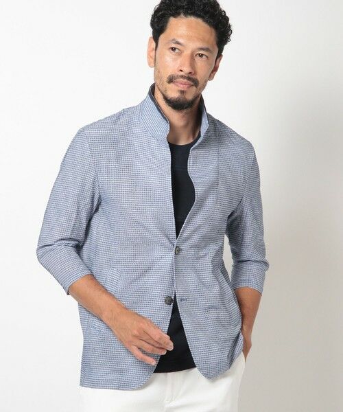 MEN'S BIGI / メンズビギ カーディガン・ボレロ | 格子柄サッカースタンドカラーカーディガン | 詳細1