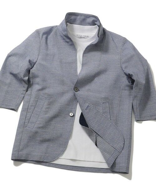 MEN'S BIGI / メンズビギ カーディガン・ボレロ | 格子柄サッカースタンドカラーカーディガン（ブルー系）