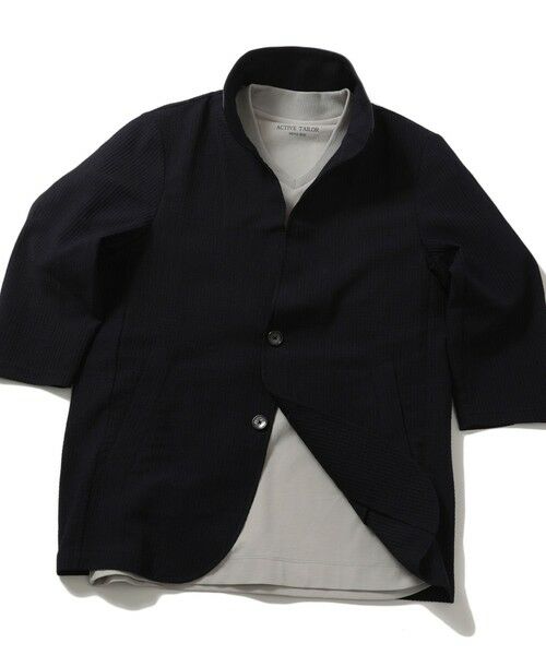 MEN'S BIGI / メンズビギ カーディガン・ボレロ | 格子柄サッカースタンドカラーカーディガン（ネイビー系）