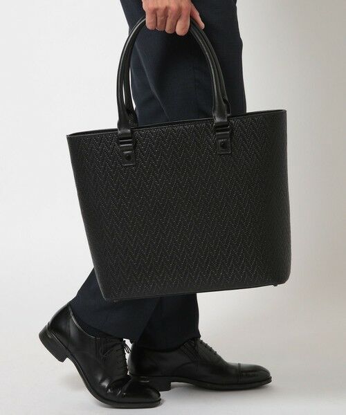 MEN'S BIGI / メンズビギ トートバッグ | シュリンクレザーへリンボン型押しコンビトートバッグ | 詳細1