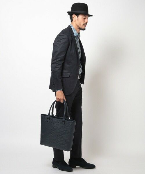 MEN'S BIGI / メンズビギ トートバッグ | シュリンクレザーへリンボン型押しコンビトートバッグ | 詳細12