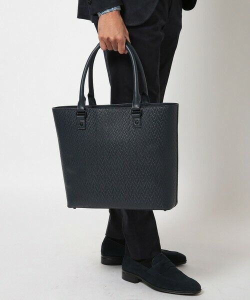 MEN'S BIGI / メンズビギ トートバッグ | シュリンクレザーへリンボン型押しコンビトートバッグ | 詳細13