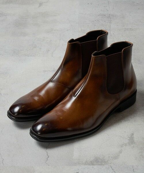 MEN'S BIGI / メンズビギ ブーツ（ロング丈） | サイドゴアリアルレザーショートブーツ（キャメル）