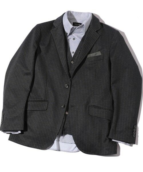 MEN'S BIGI / メンズビギ テーラードジャケット | 【ACTIVE TAILOR】エクストラTRジャージヘリンボーンプリントテーラードジャケット＜セットアップ・スリーピース対応＞（グレー）