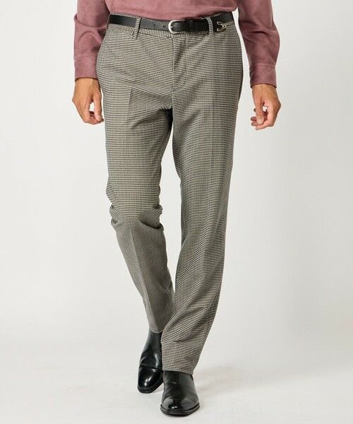 MEN'S BIGI / メンズビギ スラックス・ドレスパンツ | トリコットコーデュロイ千鳥格子プリントスラックスパンツ＜セットアップ対応＞（グレー）