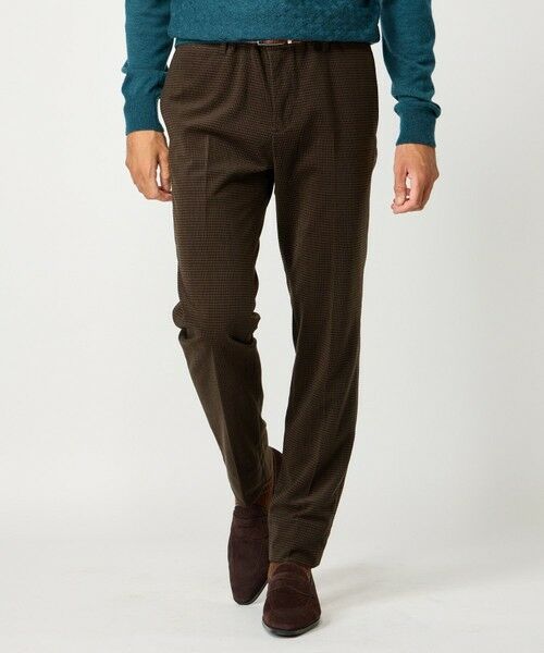 MEN'S BIGI / メンズビギ スラックス・ドレスパンツ | トリコットコーデュロイ千鳥格子プリントスラックスパンツ＜セットアップ対応＞（ブラウン）
